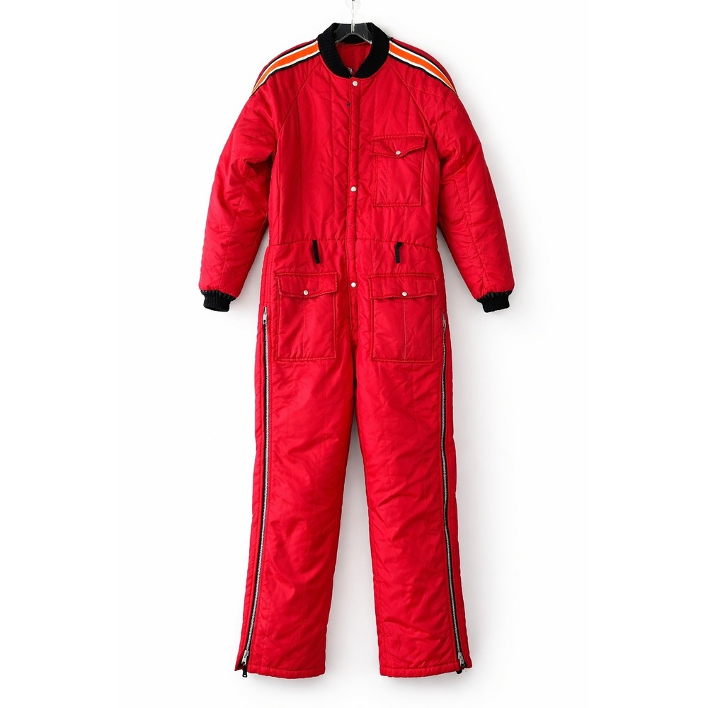 Vintage DACO XL Red 70s Ski Snow Suit Racing Stripe Unisex Gaper Day Closing Day